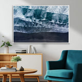 87941475-MGV-FC-36X24_White-Black Beach Wall Art Canvas Print, Framed Aerial Ocean Art Picture Print, Moody Coastal Perfect Modern Coastal Decor Artwork