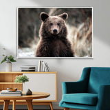 47112103-MGV-FC-36X24_White-Brown Bear Wall Art Canvas Print, Framed Forest Wildlife Art Picture Print, Woodland Bear Perfect Rustic Cabin Decor Artwork