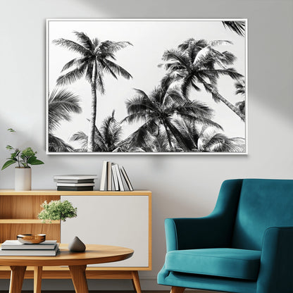 46641801-MGV-CV-36X24-Palm Tree Wall Art Canvas Print, Framed Black White Tropics Art Picture Print, Monochrome Palms Perfect Modern Tropical Minimalist