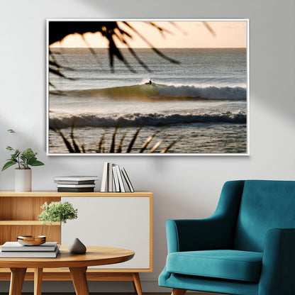 24896468-MGV-CV-36X24-Sunset Surf Wall Art Canvas Print, Framed Golden Waves Art Picture Print, Tropical Ocean Perfect Tropical Boho Decor Artwork