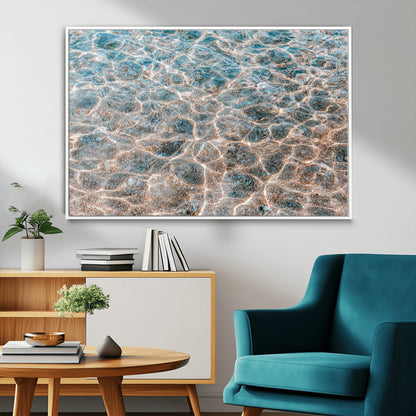 26580287-MGV-FC-36X24_White-Clear Water Wall Art Canvas Print, Framed Sunlit Ripples Art Picture Print, Ocean Texture Perfect Modern Coastal Decor Artwork
