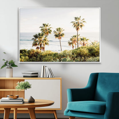 94707294-MGV-FC-36X24_White-California Coast Wall Art Canvas Print, Framed Palm Trees Art Picture Print, Coastal Landscape Perfect Coastal Minimalist Decor