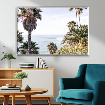 51404565-MGV-CV-36X24-Palm Trees Wall Art Canvas Print, Framed Ocean Breeze Art Picture Print, Coastal View Perfect Tropical Coastal Decor Artwork