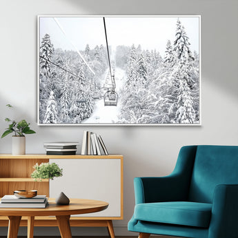 44705668-MGV-FC-36X24_White-Winter Forest Wall Art Canvas Print, Framed Snowy Forest Art Picture Print, Ski Lift Perfect Scandinavian Decor Artwork