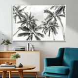 62113786-MGV-CV-36X24-Black White Palm Wall Art Canvas Print, Framed Monochrome Tropics Art Picture Print, Minimalist Beach Perfect Coastal Minimalist