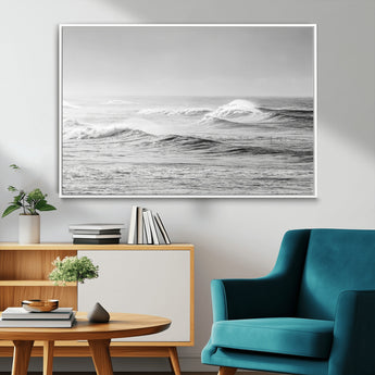 98634812-MGV-CV-36X24-Black and White Ocean Waves Wall Art – Minimalist Sea Canvas Print, Coastal Photography Decor for Living Room, Bedroom or Office