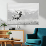 62278753-MGV-CV-36X24-Monochrome Elk Wall Art Canvas Print, Framed Mountain Wildlife Art Picture Print, Rustic Nature Perfect Rustic Minimalist Decor
