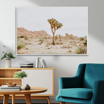 67109959-MGV-FC-36X24_White-Joshua Tree Wall Art Canvas Print, Framed Neutral Desert Art Picture Print, Earthy Landscape Perfect Neutral Boho Decor Artwork