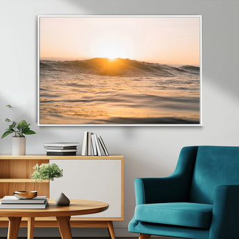 16973771-MGV-CV-36X24-Calm Water Wall Art Canvas Print, Framed Sunset Waves Art Picture Print, Coastal Warmth Perfect Warm Minimalist Decor Artwork