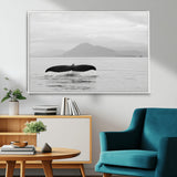 30524220-MGV-FC-36X24_White-Whale Tail Wall Art Canvas Print, Framed Black White Ocean Art Picture Print, Calm Marine Perfect Minimalist Coastal Decor Artwork