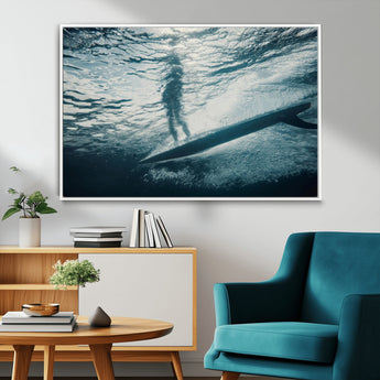 71192524-MGV-FC-36X24_White-Submerged Surf Wall Art Canvas Print, Framed Underwater Perspective Art Picture Print, Ocean Surf Perfect Coastal Adventure Decor
