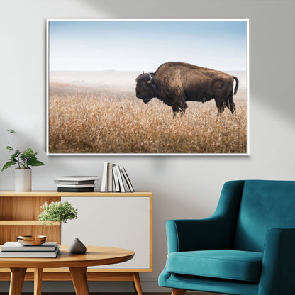 99620201-MGV-CV-36X24-Wild Bison Wall Art Canvas Print, Framed Bison in Prairie Art Picture Print, Rustic Western Perfect Rustic Western Decor Artwork