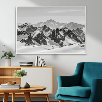 32399691-MGV-FC-36X24_White-Snowy Mountain Wall Art Canvas Print, Framed Mountain Peaks Art Picture Print, Alpine Mountains Perfect Minimalist Alpine Decor