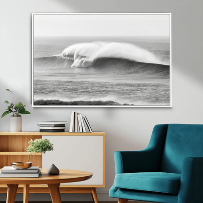 42544082-MGV-CV-36X24-Monochrome Seascape Wall Art Canvas Print, Framed Surf Wave Art Picture Print, Minimalist Ocean Perfect Moody Coastal Decor