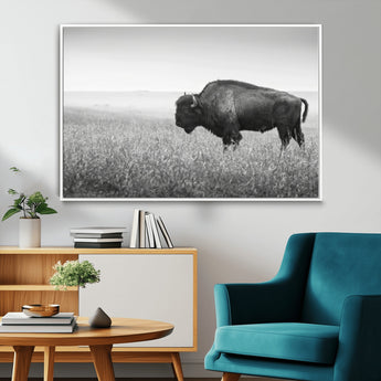 28435251-MGV-CV-36X24-Bison In Prairie Wall Art Canvas Print, Framed Rustic Wildlife Art Picture Print, Wild Buffalo Perfect Rustic Western Decor