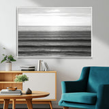 47305203-MGV-CV-36X24-Monochrome Ocean Wall Art Canvas Print, Framed Moody Ocean Art Picture Print, Calm Ocean Perfect Minimalist Coastal Decor Artwork