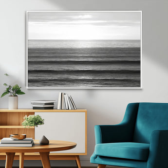 47305203-MGV-FC-36X24_White-Monochrome Ocean Wall Art Canvas Print, Framed Moody Ocean Art Picture Print, Calm Ocean Perfect Minimalist Coastal Decor Artwork