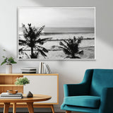 17508038-MGV-CV-36X24-Tropical Coastline Wall Art Canvas Print, Framed Palm Trees Art Picture Print, Ocean Waves Perfect Minimalist Coastal Decor