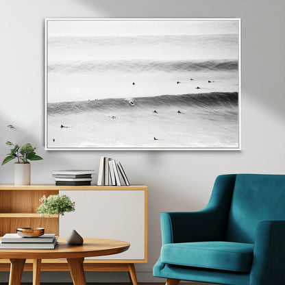 54291445-MGV-CV-36X24-Black White Ocean Wall Art Canvas Print, Framed Coastal Sport Art Picture Print, Ocean Culture Perfect Minimalist Coastal Decor