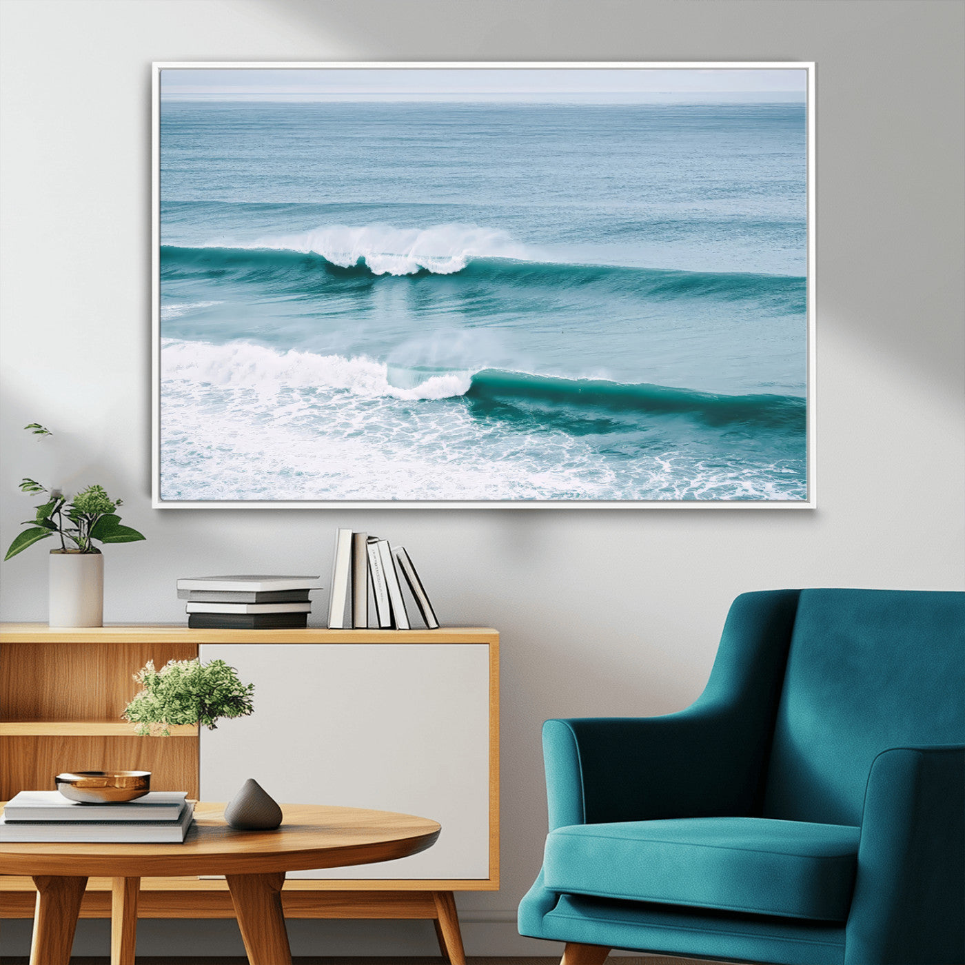 73692470-MGV-CV-36X24-Ocean Swell Wall Art Canvas Print, Framed Surf Waves Art Picture Print, Blue Water Perfect Coastal Dynamic Decor Artwork