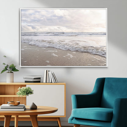 70596264-MGV-CV-36X24-Ocean Waves Wall Art Canvas Print, Framed Coastal Shoreline Art Picture Print, Sea Foam Perfect Coastal Minimalist Decor Artwork
