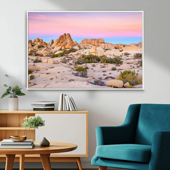96167137-MGV-FC-36X24_White-Vibrant Sunset Sky Wall Art Canvas Print, Framed Joshua Tree Art Picture Print, Rugged Terrain Perfect Southwestern Boho Decor