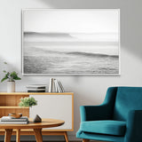 60635783-MGV-CV-36X24-Black White Seascape Wall Art Canvas Print, Framed Ocean Waves Art Picture Print, Misty Coastal Perfect Minimalist Coastal Decor