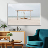 68327283-MGV-CV-36X24-Beach Swing Wall Art Canvas Print, Framed Quiet Beach Art Picture Print, Calm Shoreline Perfect Bohemian Coastal Decor Artwork