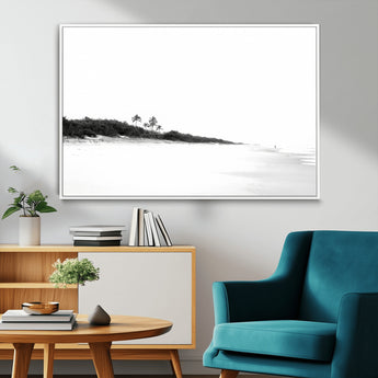 29611516-MGV-CV-36X24-Black White Beach Wall Art Canvas Print, Framed Palm Trees Art Picture Print, Monochrome Tropical Perfect Minimalist Coastal Decor