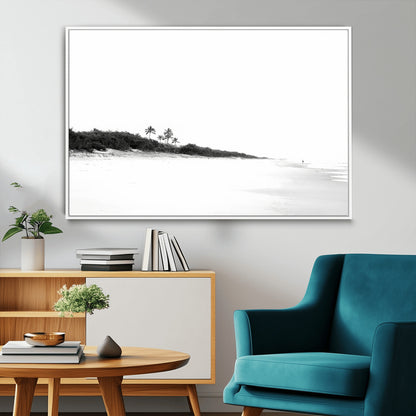 29611516-MGV-CV-36X24-Black White Beach Wall Art Canvas Print, Framed Palm Trees Art Picture Print, Monochrome Tropical Perfect Minimalist Coastal Decor