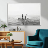 26667396-MGV-CV-36X24-Black White Ocean Wall Art Canvas Print, Framed Monochrome Water Art Picture Print, Diving into Water Perfect Minimalist Aquatic