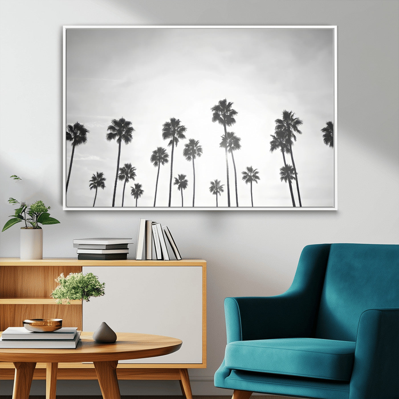 62298277-MGV-CV-36X24-Monochrome Palms Wall Art Canvas Print, Framed Minimalist Trees Art Picture Print, Silhouetted Palms Perfect Tropical Minimalist