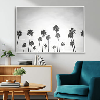 62298277-MGV-CV-36X24-Monochrome Palms Wall Art Canvas Print, Framed Minimalist Trees Art Picture Print, Silhouetted Palms Perfect Tropical Minimalist