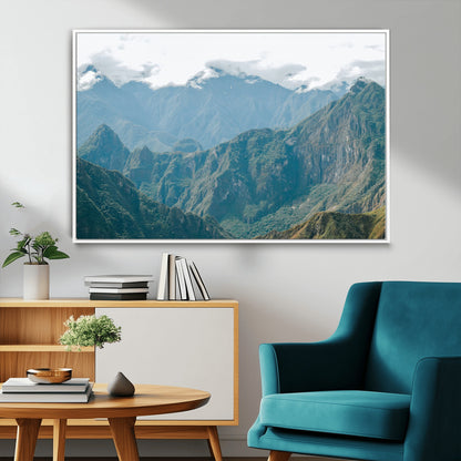 79393816-MGV-CV-36X24-Misty Mountain Wall Art Canvas Print, Framed Cloudy Andean Art Picture Print, Rugged Mountain Perfect Rustic Nature Decor Artwork