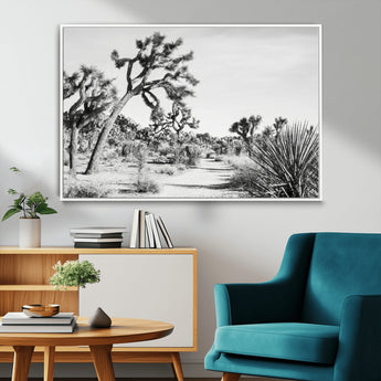 88164251-MGV-CV-36X24-Joshua Tree Wall Art Canvas Print, Framed Desert Path Art Picture Print, Monochrome Desert Perfect Minimalist Desert Decor Artwork