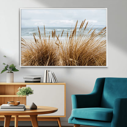 14270839-MGV-CV-36X24-Beach Grass Wall Art Canvas Print, Framed Coastal Dunes Art Picture Print, Dune Grass Perfect Coastal Minimalist Decor Artwork