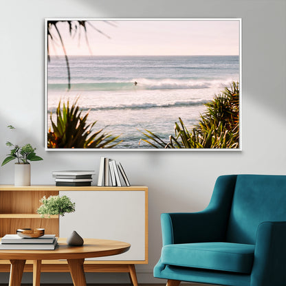 23287092-MGV-CV-36X24-Ocean Surfer Wall Art Canvas Print, Framed Coastal Surf Art Picture Print, Tropical Beach Perfect Tropical Coastal Decor Artwork