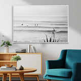 33821421-MGV-CV-36X24-Surfer Silhouette Wall Art Canvas Print, Framed Calm Ocean Art Picture Print, Monochrome Surf Perfect Minimalist Coastal Decor