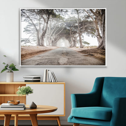 87090469-MGV-CV-36X24-Cypress Tunnel Wall Art Canvas Print, Framed Misty Road Art Picture Print, Foggy Trees Perfect Rustic Woodland Decor Artwork