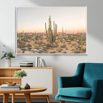 76234974-MGV-CV-36X24-Desert Cactus Wall Art Canvas Print, Framed Baja Desert Art Picture Print, Pastel Desert Perfect Southwestern Boho Decor Artwork