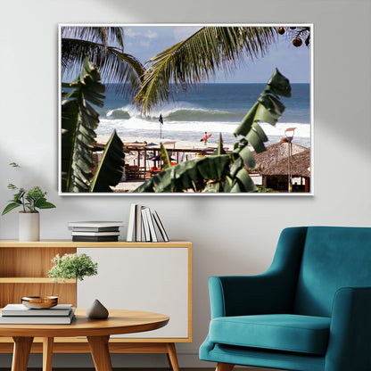 34722557-MGV-CV-36X24-Tropical Shoreline Wall Art Canvas Print, Framed Surfer Beach Art Picture Print, Coastal Surf Perfect Tropical Coastal Decor
