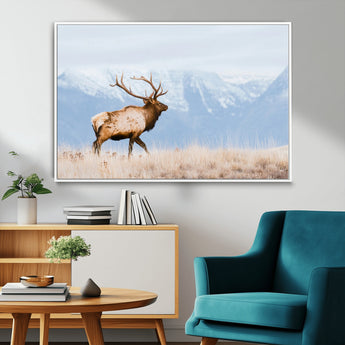 96024025-MGV-FC-36X24_White-Elk Photography Wall Art Canvas Print, Framed Mountain Wildlife Art Picture Print, Rustic Lodge Decor Perfect Rustic Lodge Decor