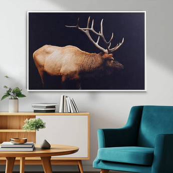 91871131-MGV-CV-36X24-Rustic Elk Art Wall Art Canvas Print, Framed Moody Wildlife Decor Art Picture Print, Western Animal Print Perfect Western Lodge