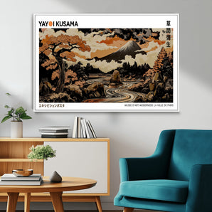 96372548-MGV-CV-36X24-Japanese Landscape Wall Art Print – Mt. Fuji Poster with Bonsai Tree & River, Ukiyo-e Inspired Modern Japanese Artwork, Autumn