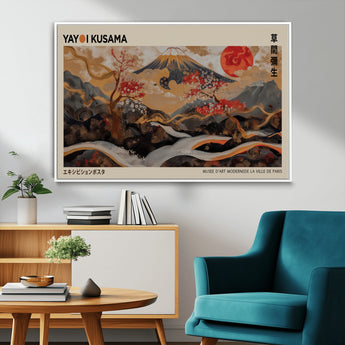 77970791-MGV-FC-36X24_White-Mount Fuji Golden Abstract Wall Art – Japanese Landscape Canvas Poster, Cherry Blossom & Red Sun Painting, Elegant Zen Oriental