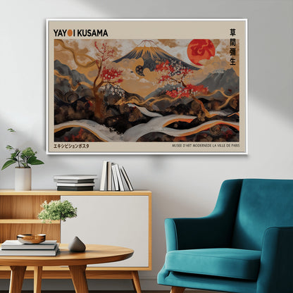 77970791-MGV-FC-36X24_White-Mount Fuji Golden Abstract Wall Art – Japanese Landscape Canvas Poster, Cherry Blossom & Red Sun Painting, Elegant Zen Oriental
