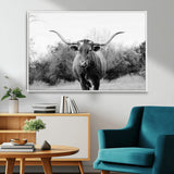 97280319-MGV-FC-36X24_White-Longhorn Photography Wall Art Canvas Print, Framed Western Cow Decor Art Picture Print, Texas Ranch Style Perfect Rustic Farmhouse