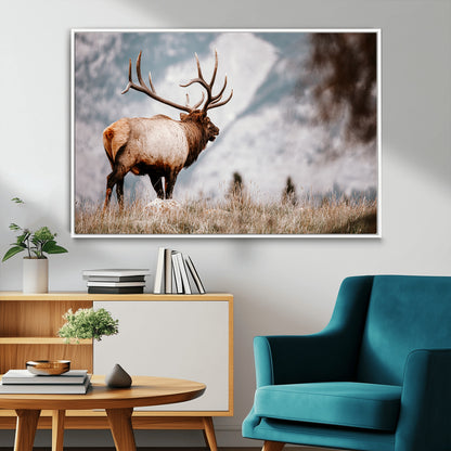 70489411-MGV-CV-36X24-Elk Photography Wall Art Canvas Print, Framed Mountain Wildlife Art Picture Print, Rustic Nature Decor Perfect Rustic Lodge Decor