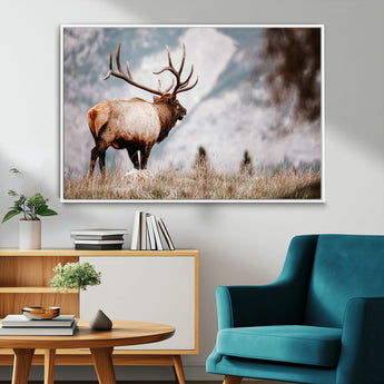70489411-MGV-FC-36X24_White-Elk Photography Wall Art Canvas Print, Framed Mountain Wildlife Art Picture Print, Rustic Nature Decor Perfect Rustic Lodge Decor
