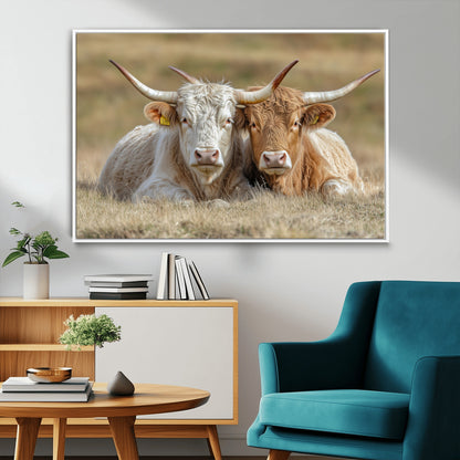 53388593-MGV-CV-36X24-Cow Photography Wall Art Canvas Print, Framed Rustic Animal Decor Art Picture Print, Texas Cow Pair Perfect Western Farmhouse